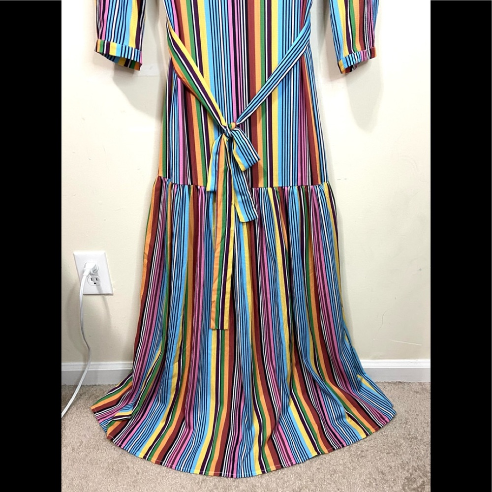 SOLD—————-Lulu's Size Medium Marvel Light Rainbow Stripe Maxi Dress NEW NWOT - Picture 5 of 13